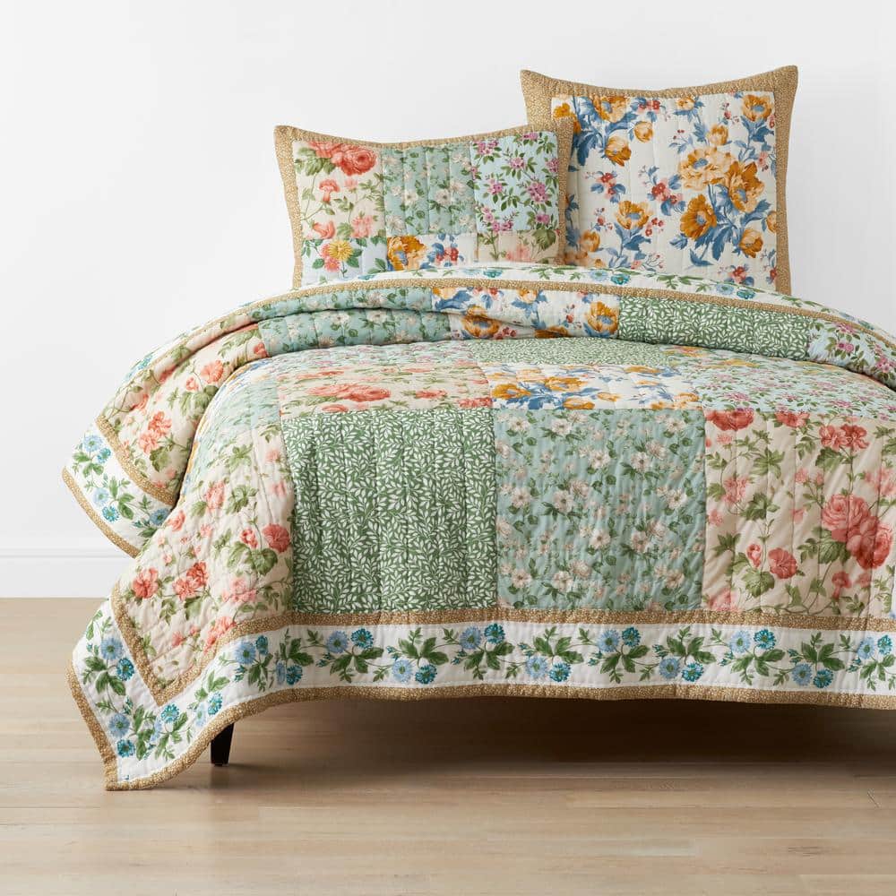 Company Cotton Shoshanna Green Multi Reversible Patchwork Twin/Twin XL Cotton Quilt