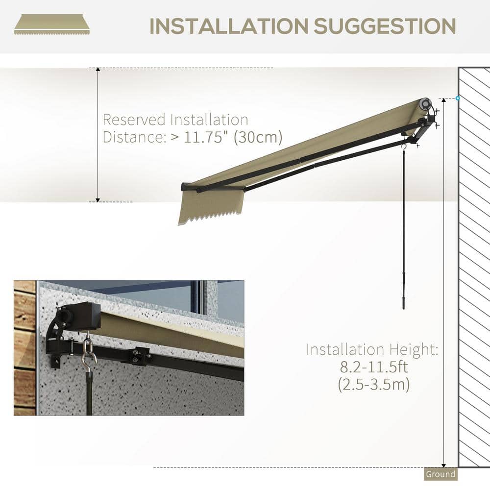 Outsunny Beige 98.5'' Retractable Patio Awning with Manual Crank