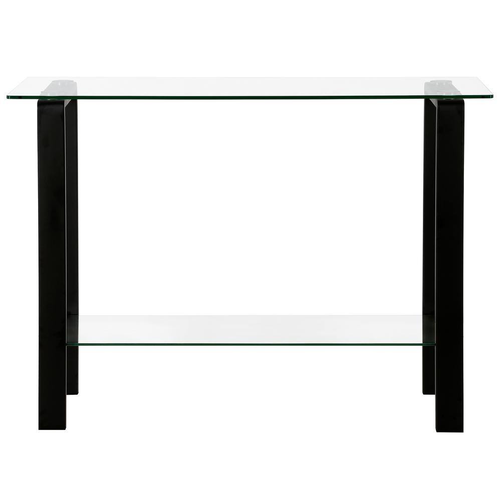 Sleek Metallic 42" Blackened Bronze Glass Console with Storage