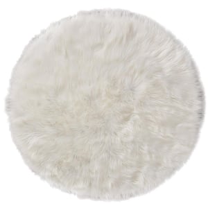 Sheepskin Faux Furry White Cozy Rugs 4 ft. x 4 ft. Round Area Rug