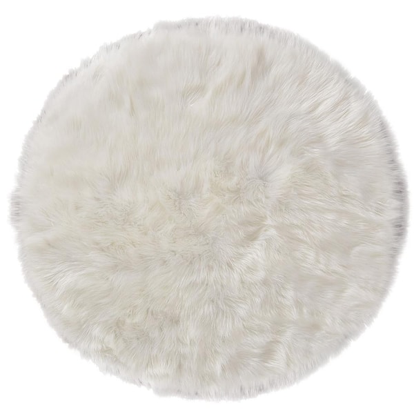 Latepis Sheepskin Faux Furry White Cozy Rugs 5 ft. x 5 ft. Round Area Rug