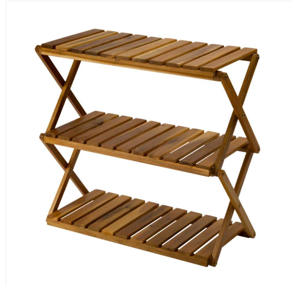 3-Tiers Wooden Plants Stand Foldable CX525PS-WD - The Home Depot