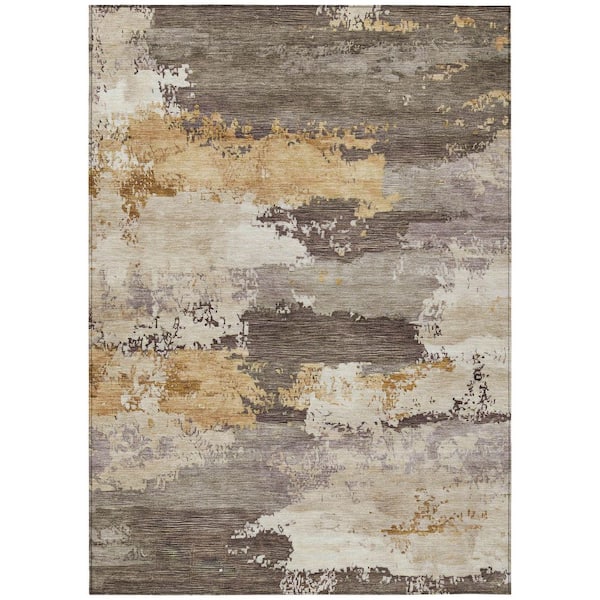 Chantille Machine Washable Indoor/Outdoor Abstract ACN2372 Chocolate 9 ft. x 12 ft. Area Rug