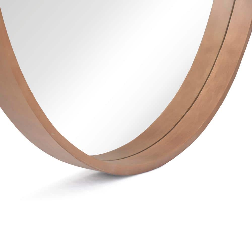 28" Walnut Round Mirror with Wood Frame