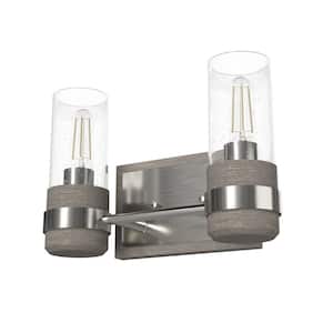 River Mill 12.5 in. 2-Light Brushed Nickel Vanity Light with Clear Seeded Glass Shades
