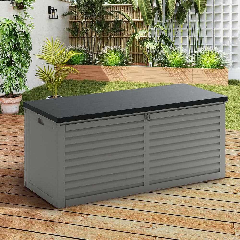 130 Gal. Gray Upgraded Resin Deck Box, Outdoor Storage Box Waterproof with 