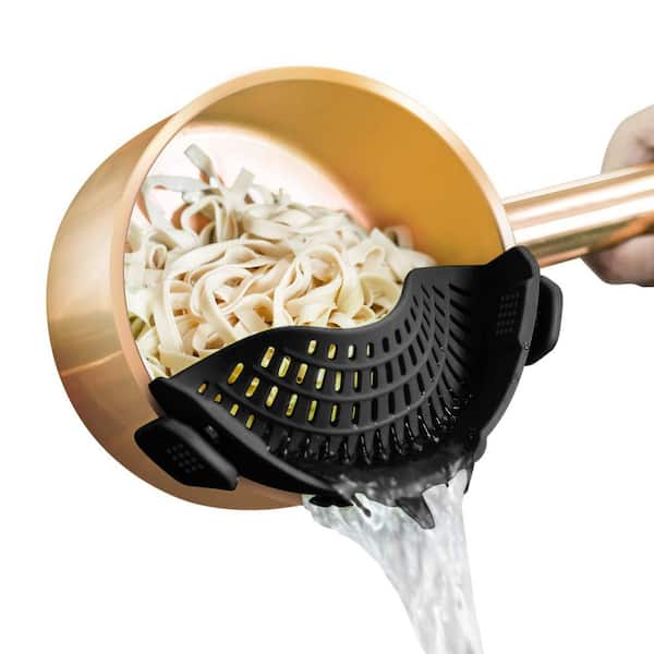 Silicone Kitchen Colander with Clip On, Pasta Strainer, Food Strainer for Pots and Pans, Meat, Vegetables, Fruit(1-Pack)