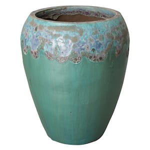 Large 29 in. Teal Ceramic Reef Round Pot