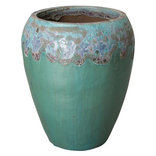 Emissary Large 29 in. Teal Ceramic Reef Round Pot
