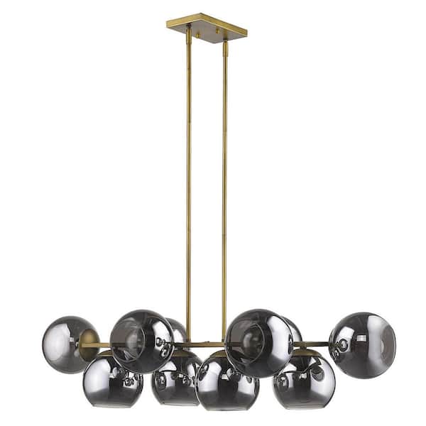 100-Watt 10-Light Brass Pendant Light with Crystal, No Bulbs Included
