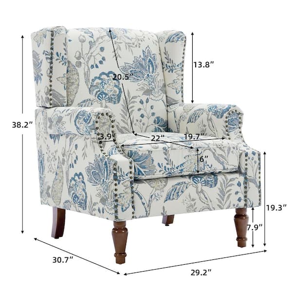 セットアップチェア Uixe Retro Plants Blue Linen Nailhead Trim Upholstered High