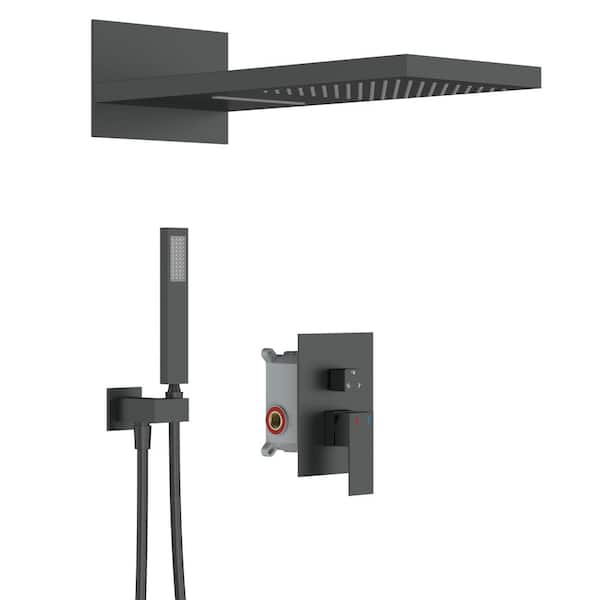 INSTER AIM 1-Jet High-Pressure Waterfall Shower Tower with Handheld Shower Head in Matte Black (Valve Included)
