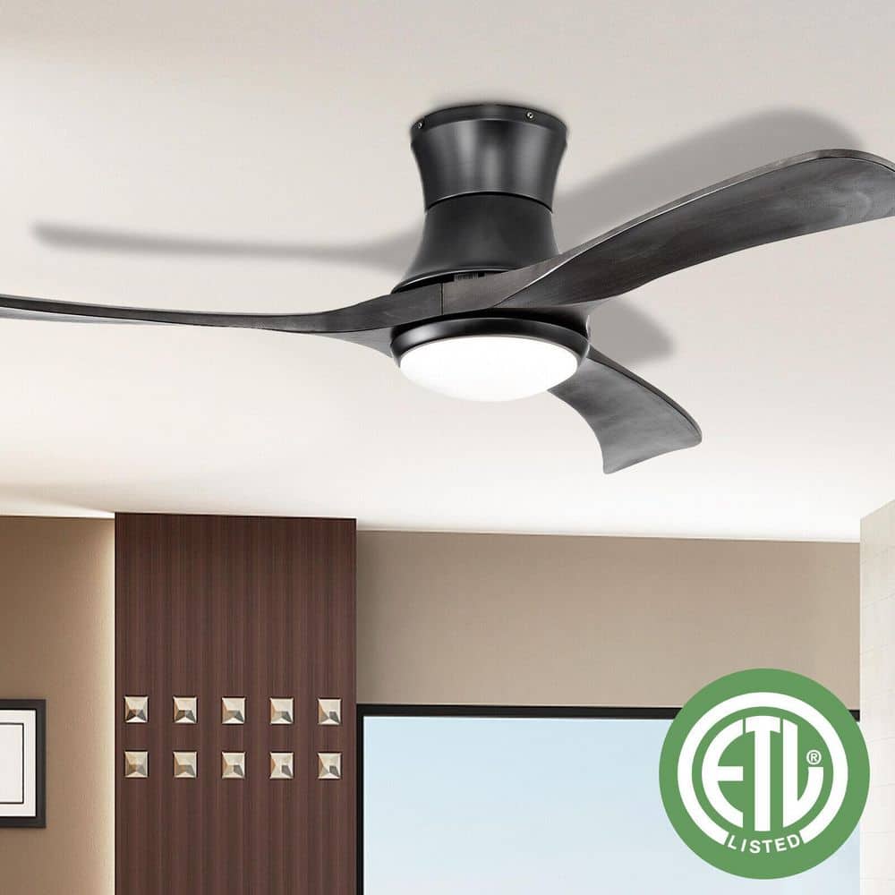 52 in. Black Paulownia Wood Standard Mount Modern Ceiling Fan with LED Integrated Light with Remote Included price history on PriceWatchPro
