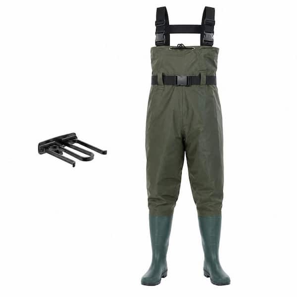 M11 2-Ply Nylon PVC Waterproof Insulated Chest Waders, Fishing Waders with Integrated Boots, Green (1-Pack)