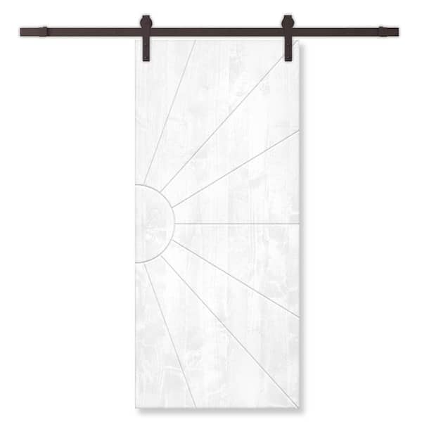 CALHOME 30 in. x 80 in. White Stained Pine Wood Modern Interior Sliding Barn Door with Hardware Kit