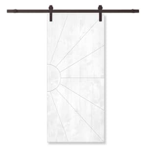 36 in. x 80 in. White Stained Pine Wood Modern Interior Sliding Barn Door with Hardware Kit