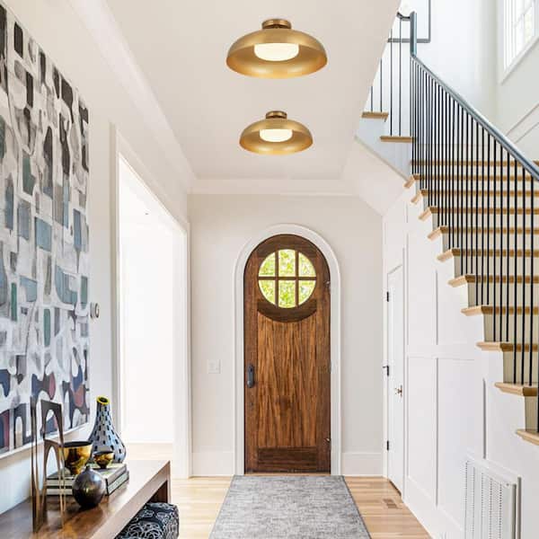 HUOKU Lumin 1-Light 15.7 in.W Brass Integrated LED Semi-Flush