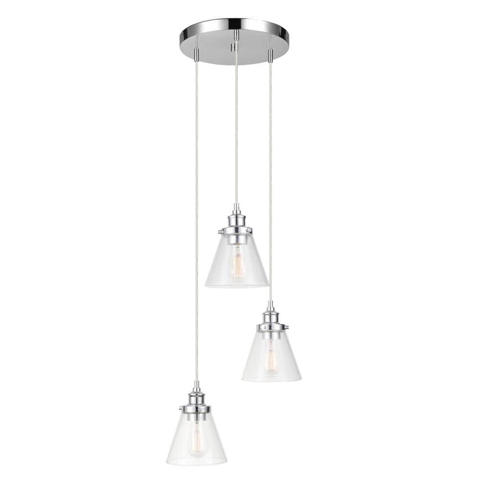 Globe Electric Jackson 3-Light Chrome Pendant with Clear Glass