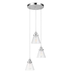 Jackson 3-Light Chrome Pendant with Clear Glass Shades, Vintage Incandescent Bulbs Included