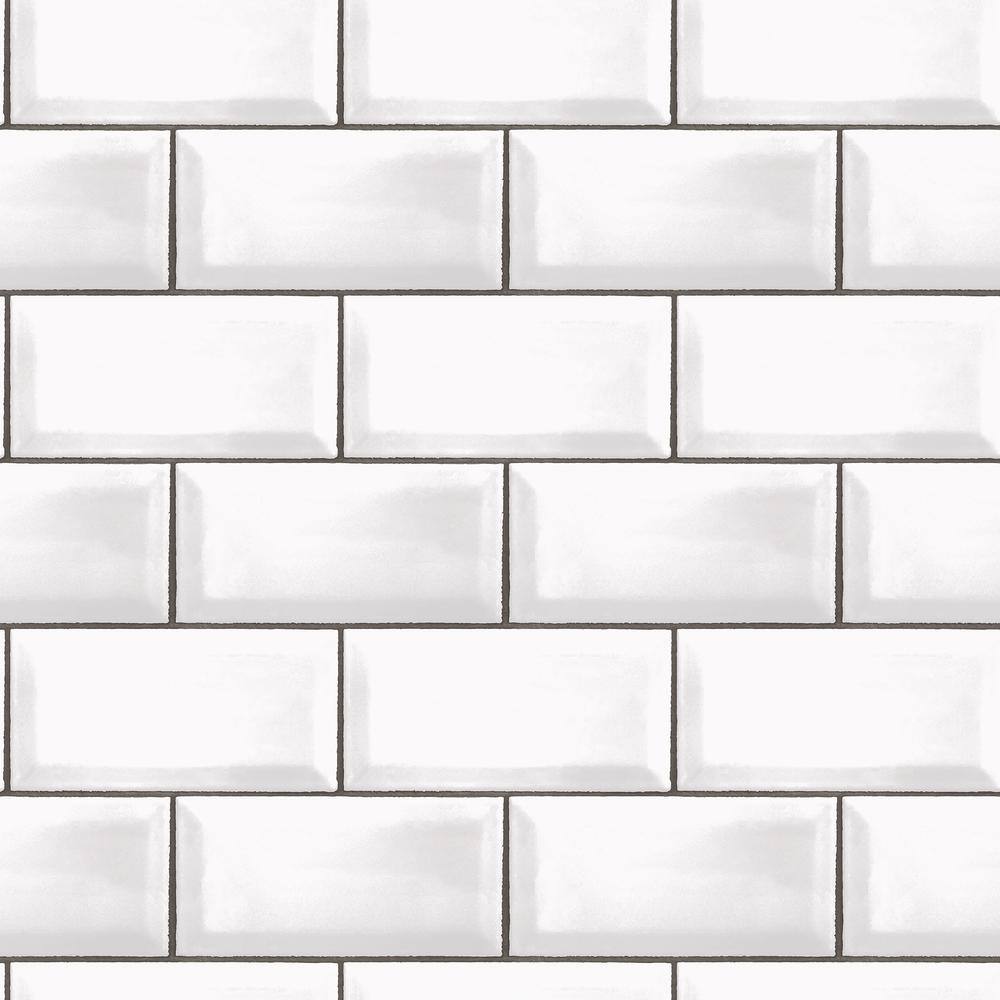 Metro Tile White/Black Matte Finish Vinyl on Non-Woven Non-Pasted Wallpaper
