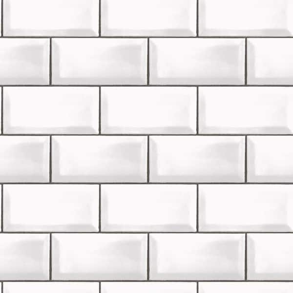 Unbranded Metro Tile White/Black Matte Finish Vinyl on Non-Woven Non-Pasted Wallpaper Roll
