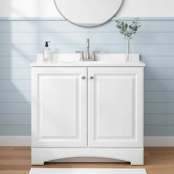 37 in. Single Sink White Bath Vanity with Cultured Marble Top (Assembled)