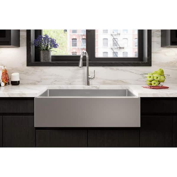 Crosstown 36 in. Tall Farmhouse/Apron-Front Single Bowl 16-Gauge Stainless Steel Kitchen Sink Kit w/ Accessories