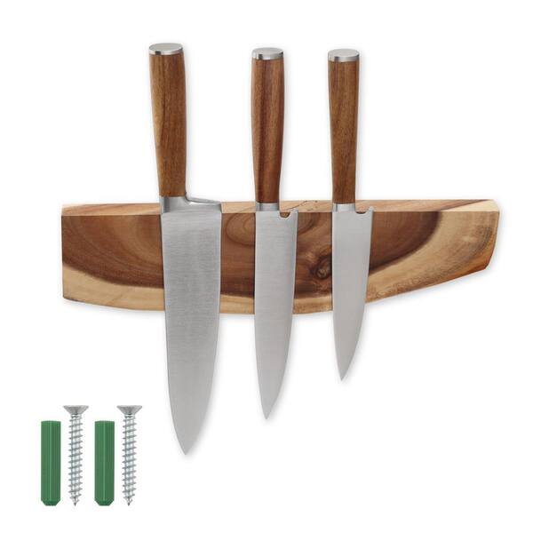 12.5 Inch Acacia Wood Magnetic Knife Holder Strip for Wall, No-Drill Mount for Kitchen Knives and Tools