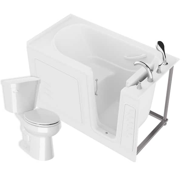 Universal 59 in. x 30 in. Right Drain Soaking Jetted Bathtub in White with Rounded Toilet and Soft Close Lid