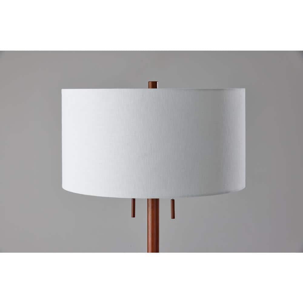 Madeline 66'' Walnut and Brushed Steel Floor Lamp with White Shade