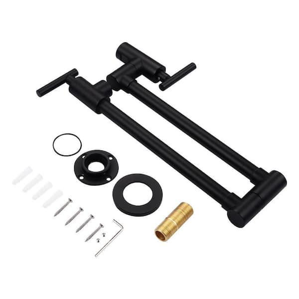 Modern Wall Mount Pot Filler Faucet with Two Handle Kitchen Faucet in Matte Black