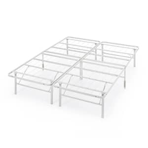 SmartBase Tool-Free Assembly White California King Metal Bed Frame without Headboard