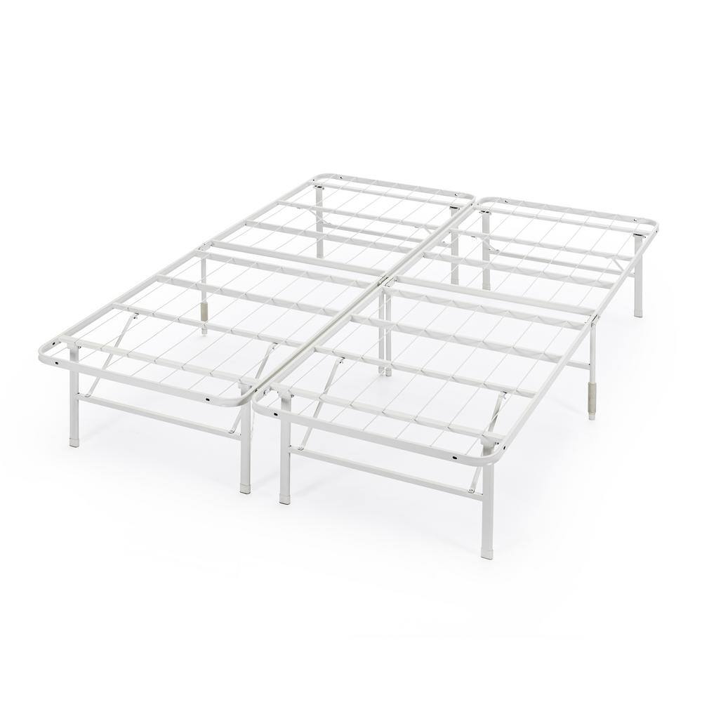 Zinus SmartBase ToolFree Assembly White Queen Metal Bed Frame without Headboard SBBKW14Q The