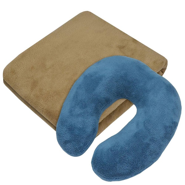 Vue Jet Set Polyester Throw and Neck Roll Taupe Gift Set