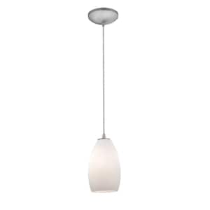 Champagne 1-Light Brushed Steel Shaded Pendant Light with Glass Shade