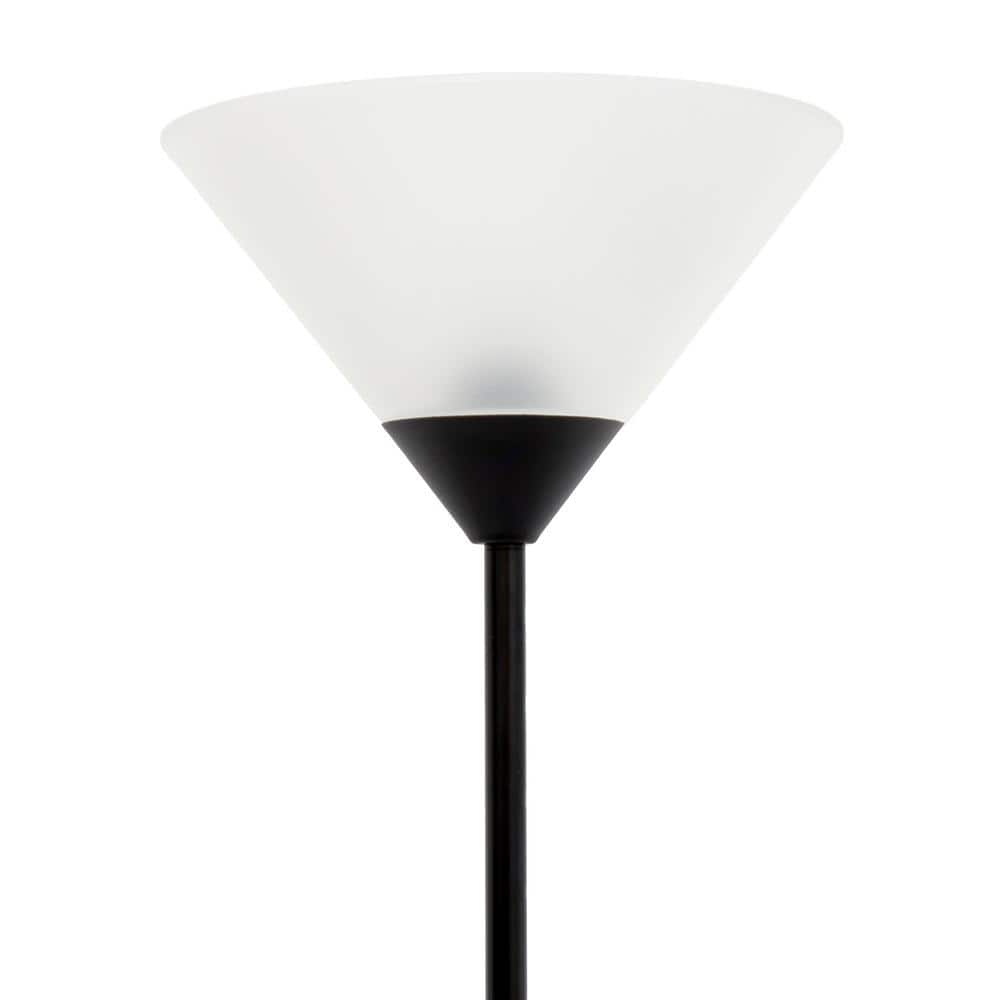 Essentix 70" Black Metal Torchiere Floor Lamp with White Plastic Shade
