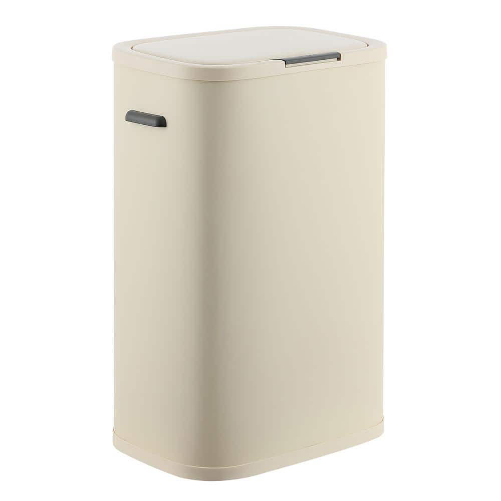 happimess Tammi Kitchen 14.5-Gal. Slim Metal Push Button Trash Can, Limestone Beige HPM1017D