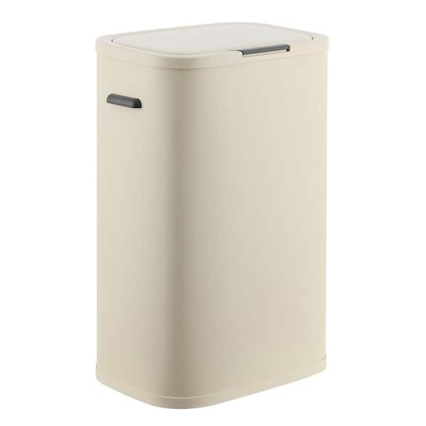 happimess Tammi Kitchen 14.5-Gal. Slim Metal Push Button Trash Can, Limestone Beige