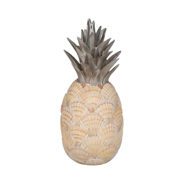 Liv & Skye Ivory 5 in. x 12 in. Resin Seashell Pineapple Sculpture
