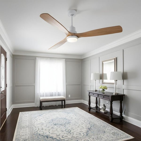 72 in. LED Indoor Oak Ceiling Fan with Light Kit, Downrod, Solid Wood Fan Blade