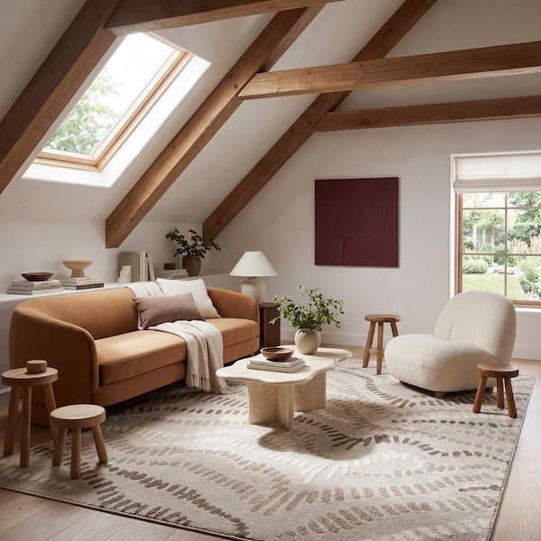 Sylvana Modern Abstract Area Beige 7 ft. x 9 ft. Indoor Area Rug