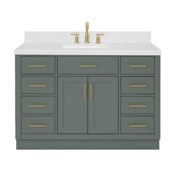 Hepburn 48 in. Single Sink Freestanding Bathroom Vanity in Vintage Sage Green with Carrara White Quartz Top