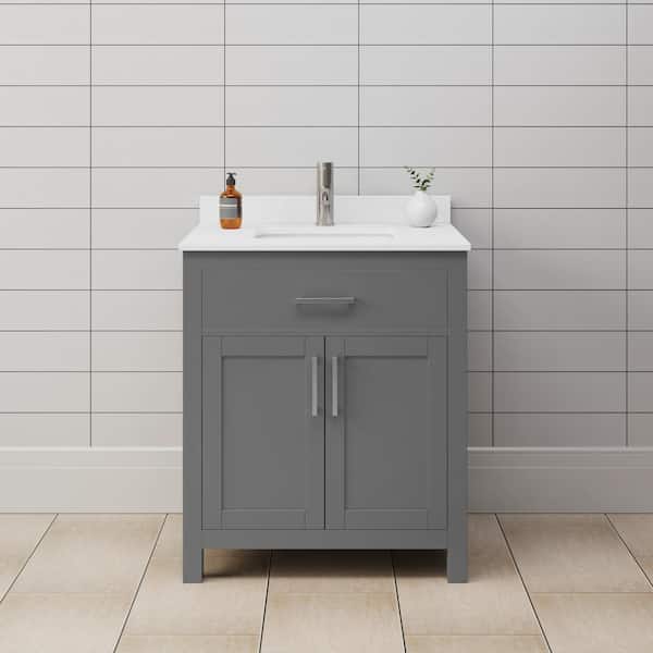 Wyndham Collection Beckett 30 in. W x 22 in. D x 35 in. H Single Sink Bathroom Vanity in Dark Gray with White Cultured Marble Top