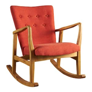 Callum Mid-Century Modern Button Back Muted Orange Fabric Rocking Chair