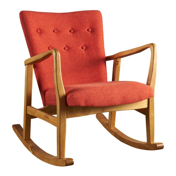 Noble House Callum Mid-Century Modern Button Back Muted Orange Fabric Rocking Chair