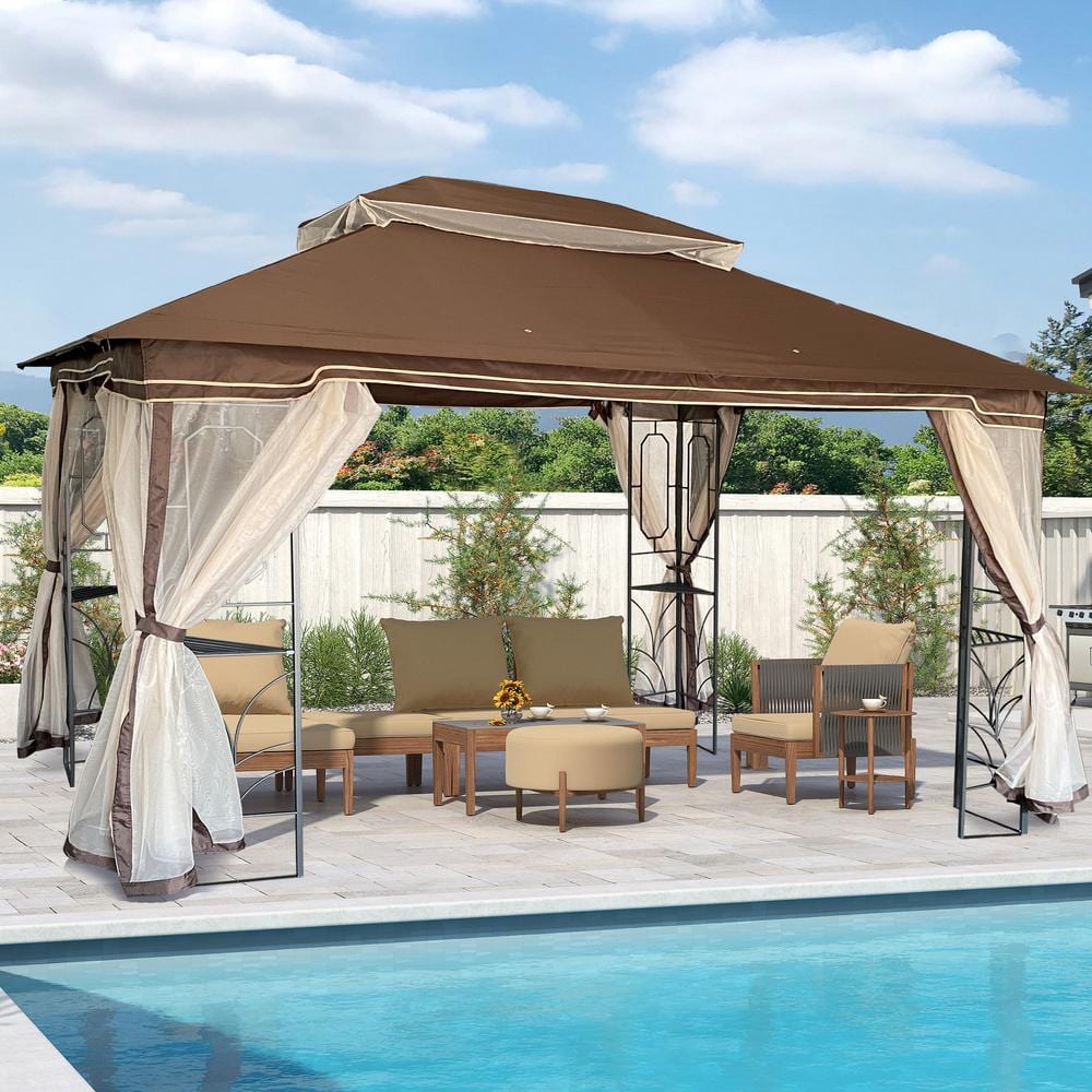 ToolCat 13 ft. x 10 ft. Coffee Outdoor Patio Gazebo Canopy Tent With ...