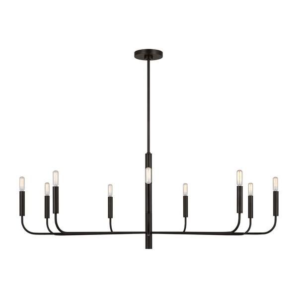 Generation Lighting - Brianna Wide 9-Light Aged Iron Minimalist Modern Hanging Candlestick Chandelier with Swivel Canopy