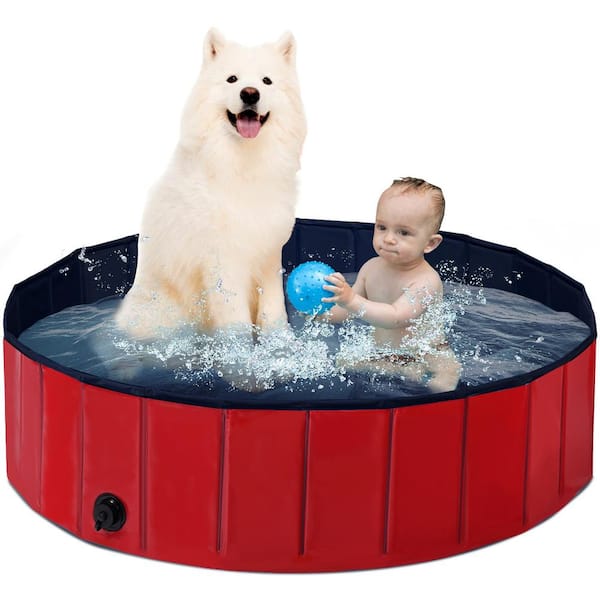 HONEY JOY 63 in. W x 12 in. D Round Indoor/Outdoor Portable Leakproof Foldable Dog Pet Pool Kiddie Pool Bathing Tub
