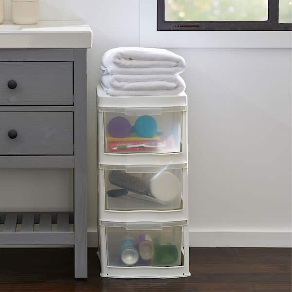 13.2 in. x 27.75 in. Classic Gray 3 Shelf Storage Container Organizer  Plastic Drawers