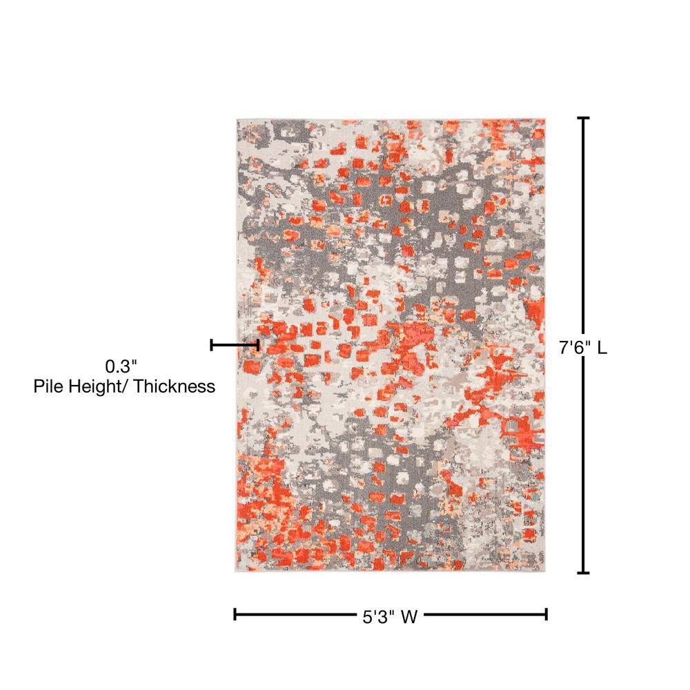 Grey and Orange Hand-knotted Synthetic Rectangular Area Rug